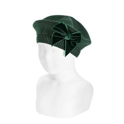 50.100.011-780 Basco con fiocco in velluto verde bottiglia
