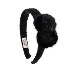 7460 Cerchietto ciniglia due pompon nero